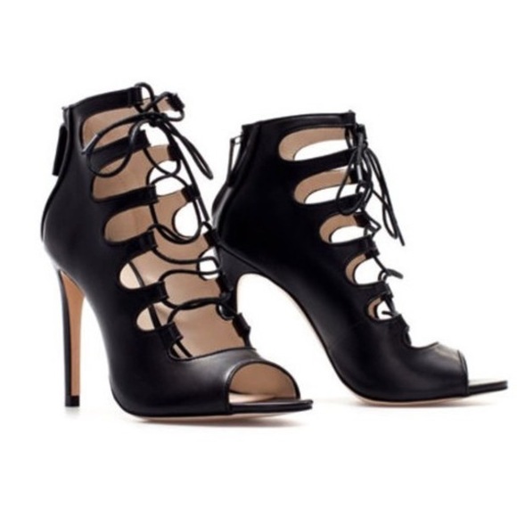 Zara Shoes - Zara Lace Up Heeled Leather Booties